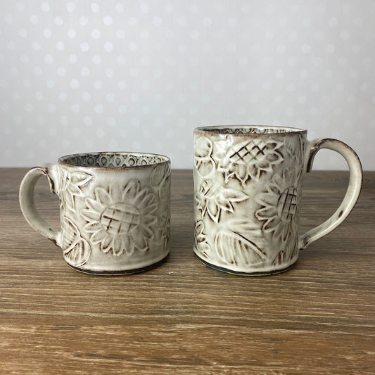 Textured Stoneware Coffee Mug with Sunflowers