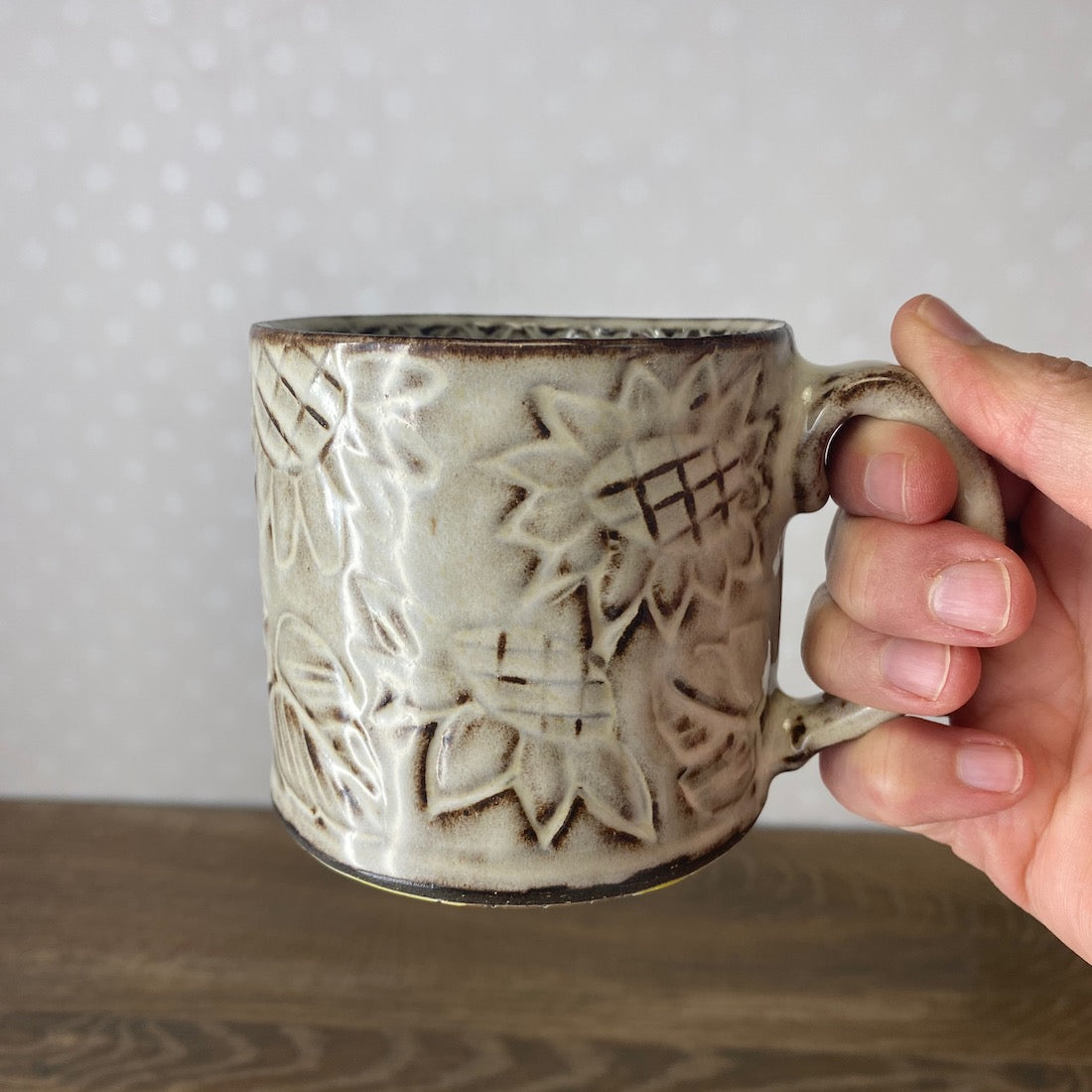 Textured Stoneware Coffee Mug with Sunflowers