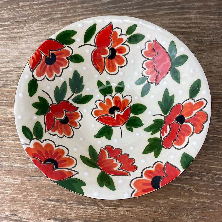 Vintage Floral Bowl with Red Poppies