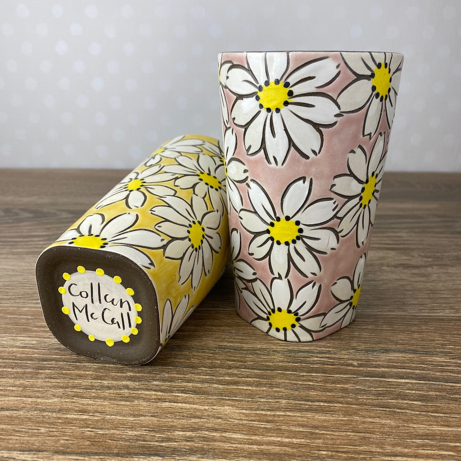 Hand Painted Tumbler with Daisies