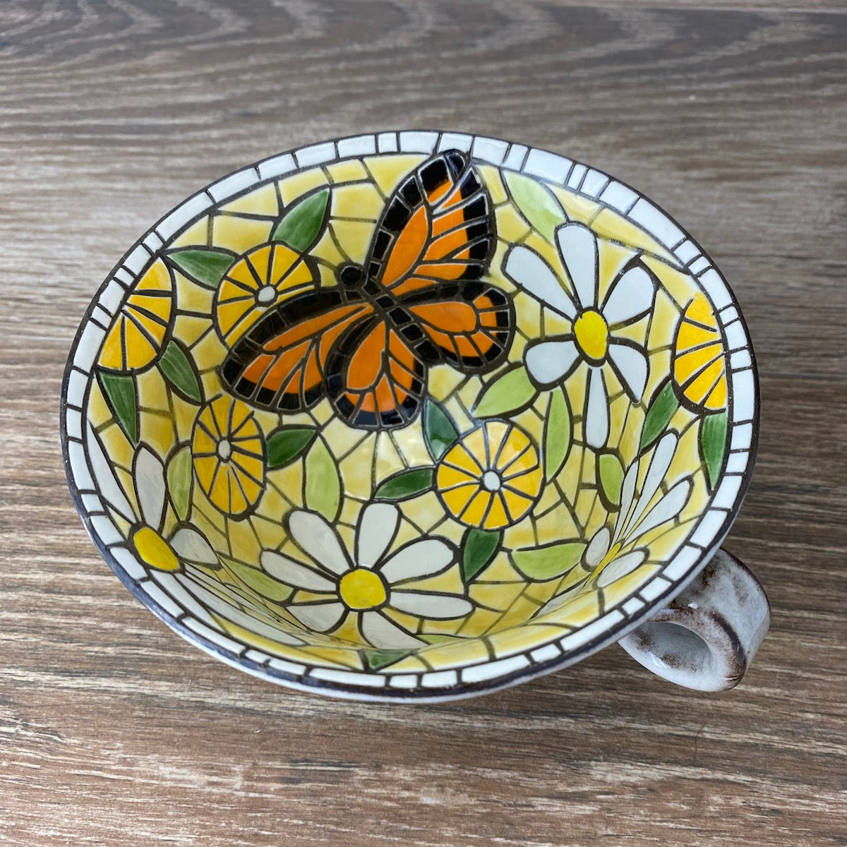 Pottery Soup Mug with Butterfly
