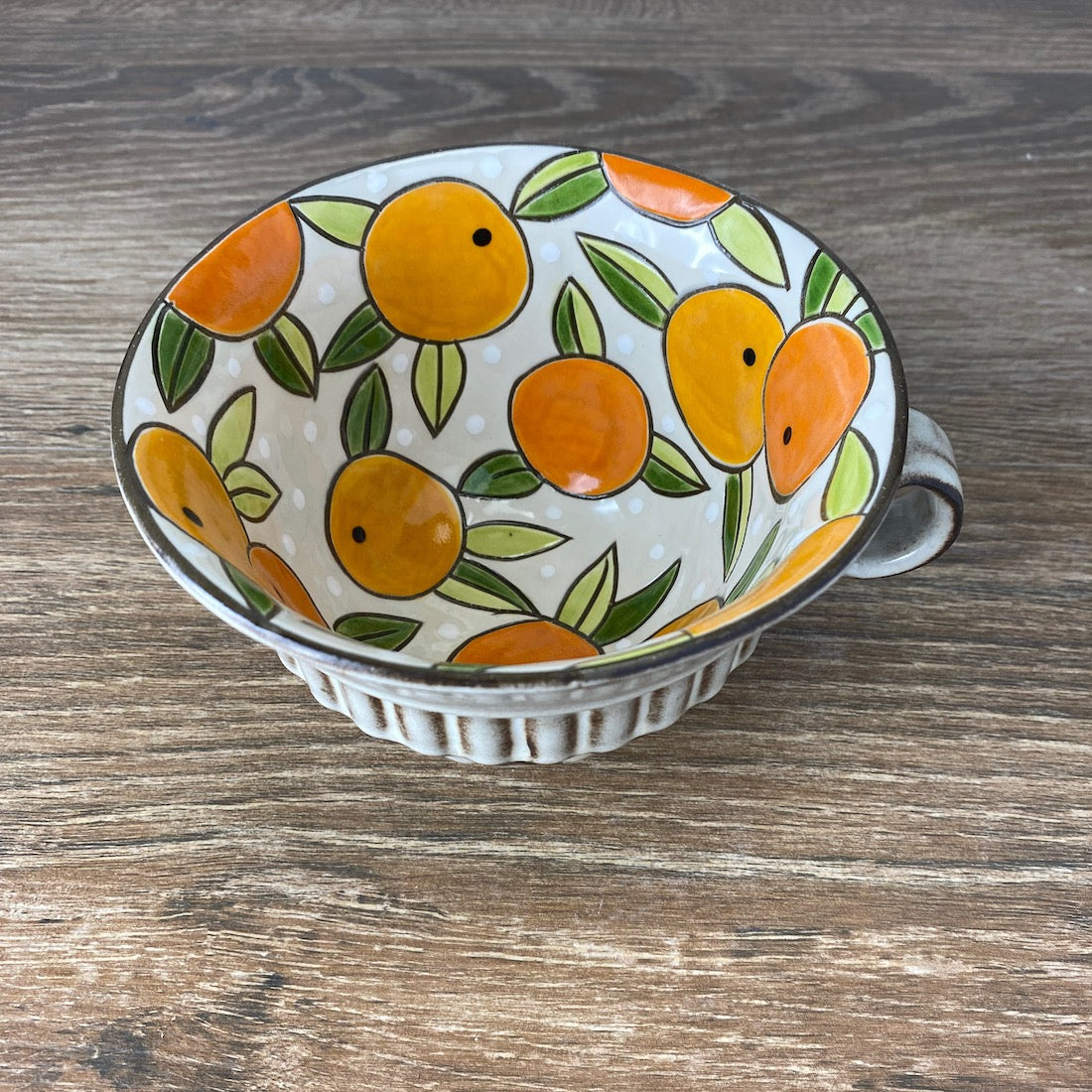 Pottery Soup Mug with Oranges