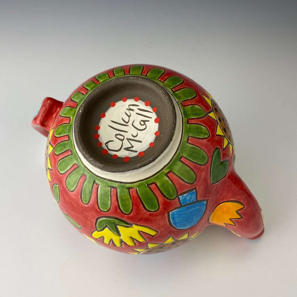 Retro Hand Painted Teapot with Snails and Mushrooms