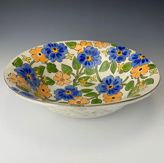 Hand Painted Serving Bowl with Blue Floral
