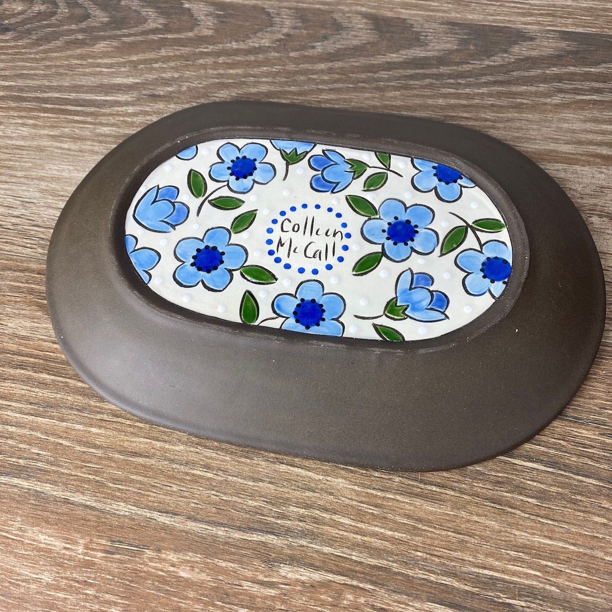 Blue Floral Plate with Ants