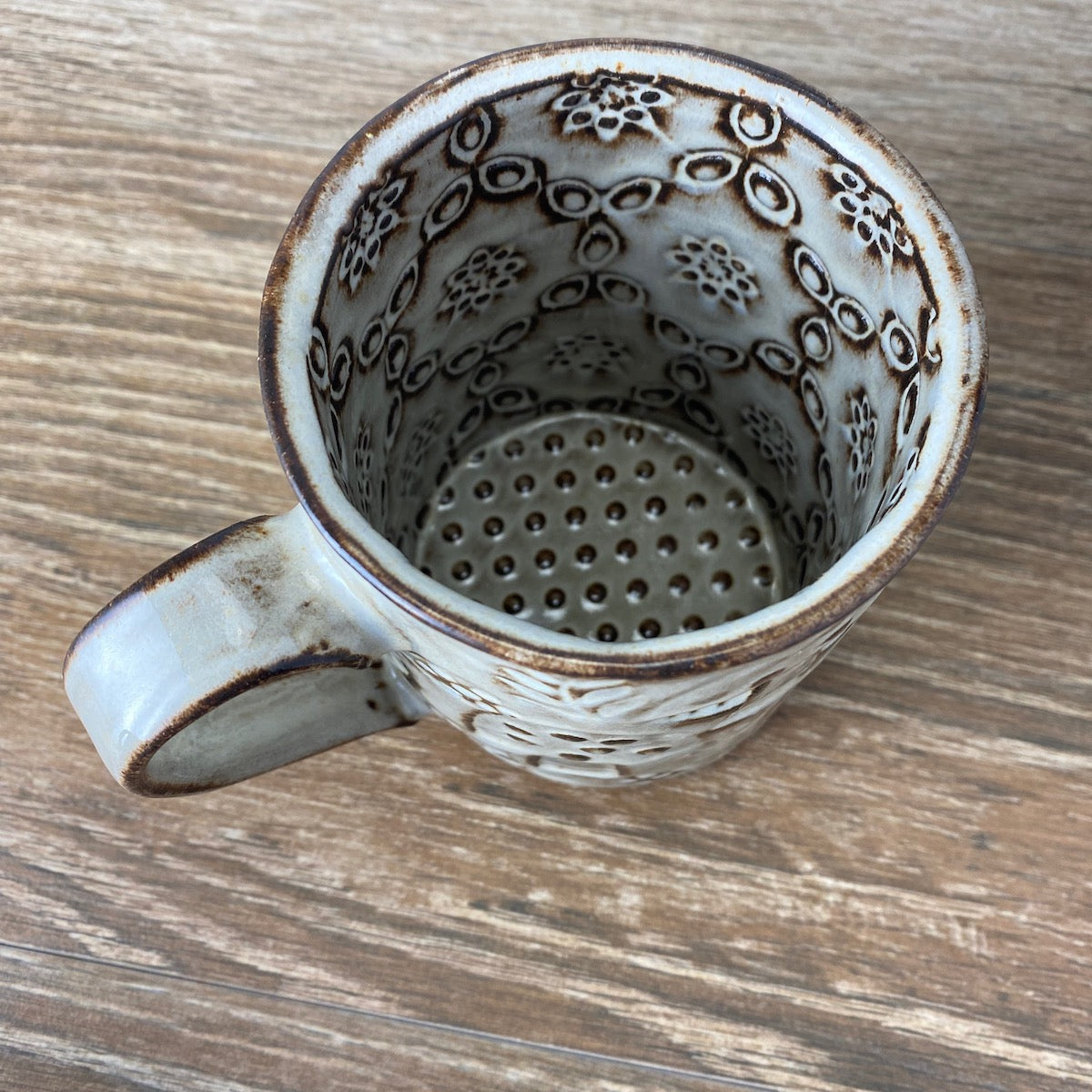 Textured Stoneware Coffee Mug with Mushrooms