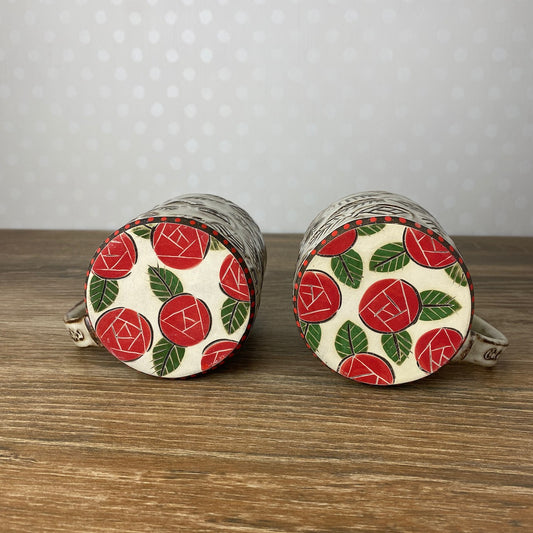 Textured Stoneware Coffee Mug with Roses