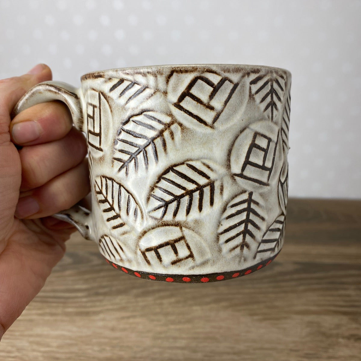 Textured Stoneware Coffee Mug with Roses