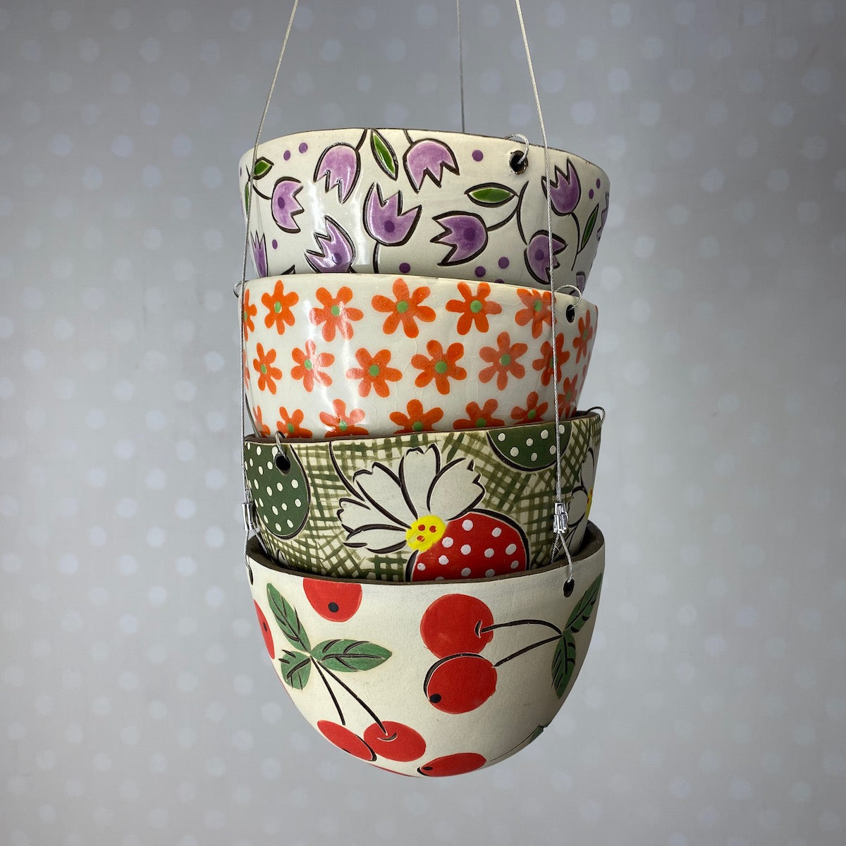 short hanging planter Assorted Small Hanging Planters in Vibrant Hand Painted Patterns