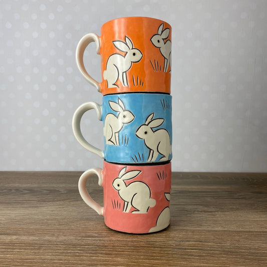 Charming Stoneware Mug with Rabbits