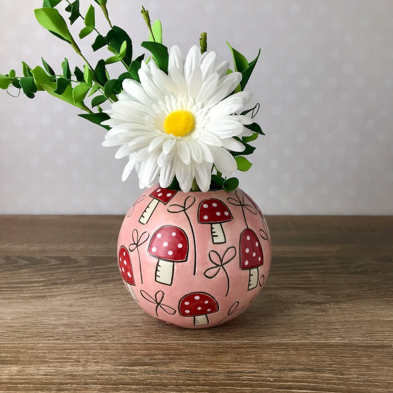Pink Vase with Mushrooms