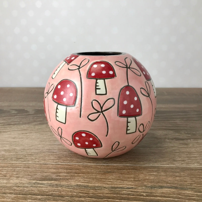 Pink Vase with Mushrooms