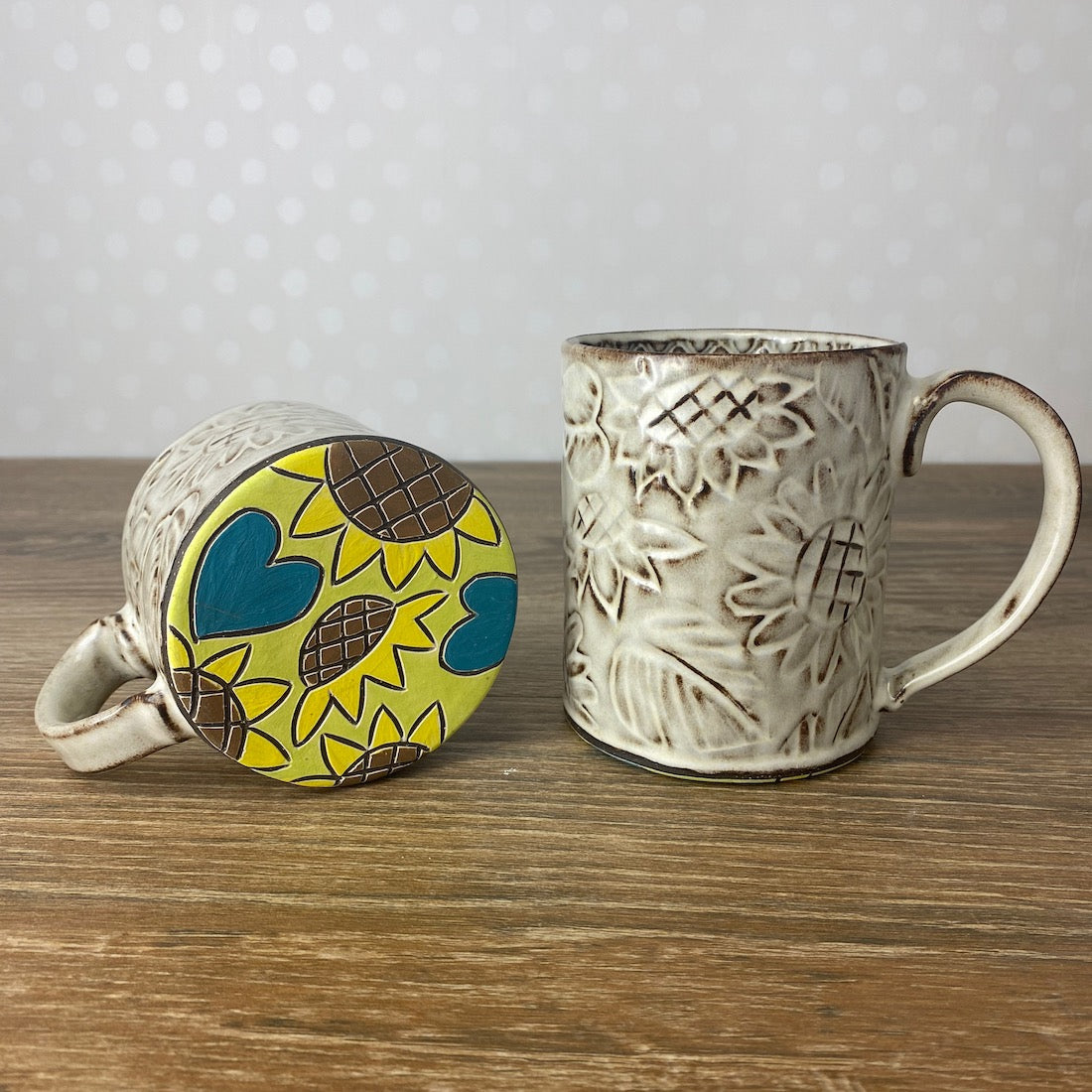 Textured Stoneware Coffee Mug with Sunflowers