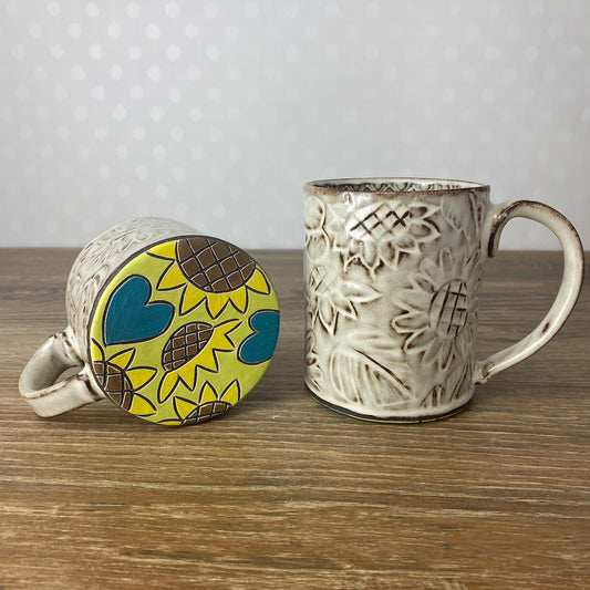 Textured Stoneware Coffee Mug with Sunflowers
