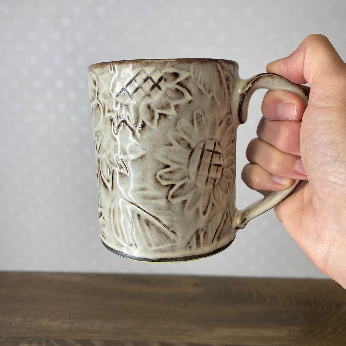 Textured Stoneware Coffee Mug with Sunflowers