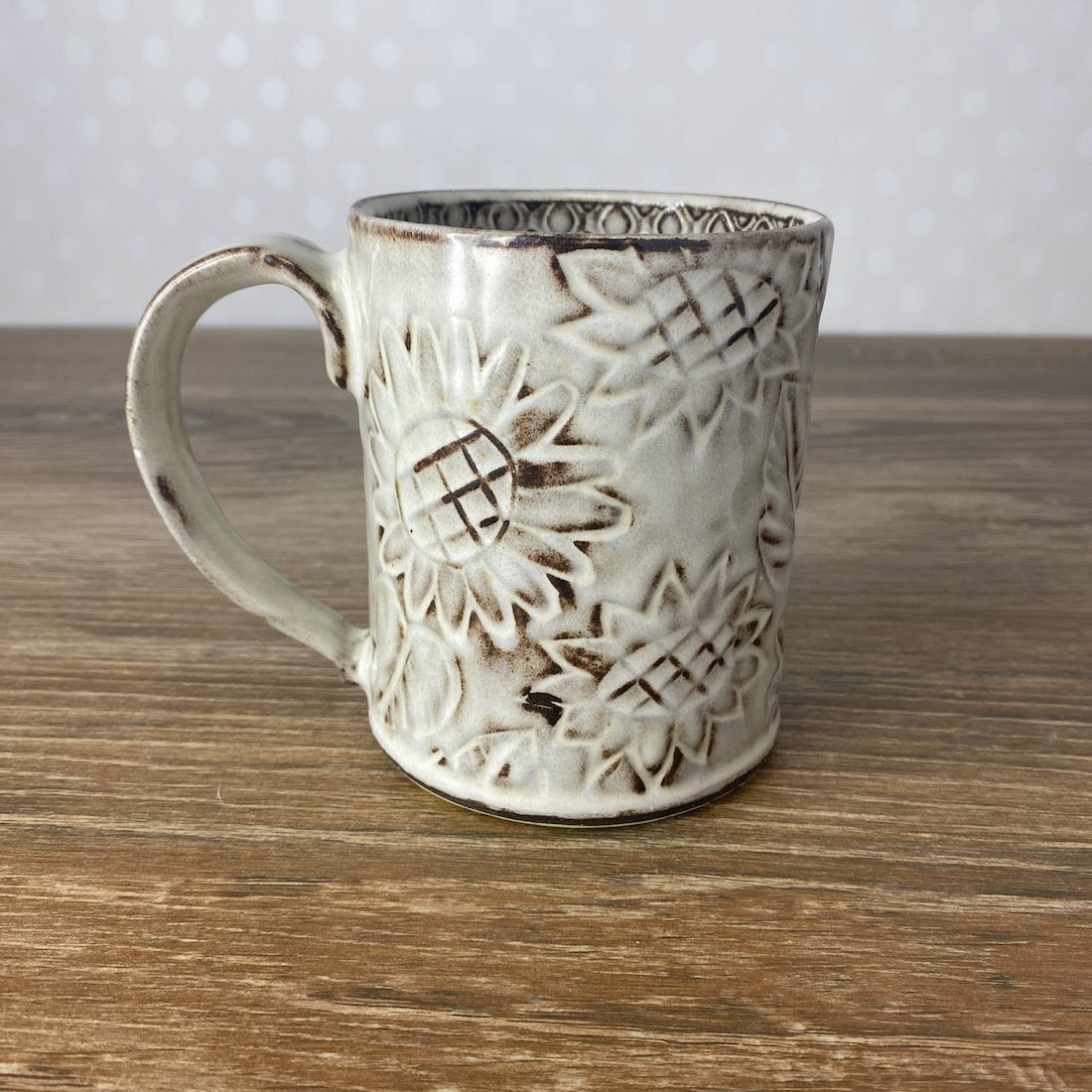 Textured Stoneware Coffee Mug with Sunflowers