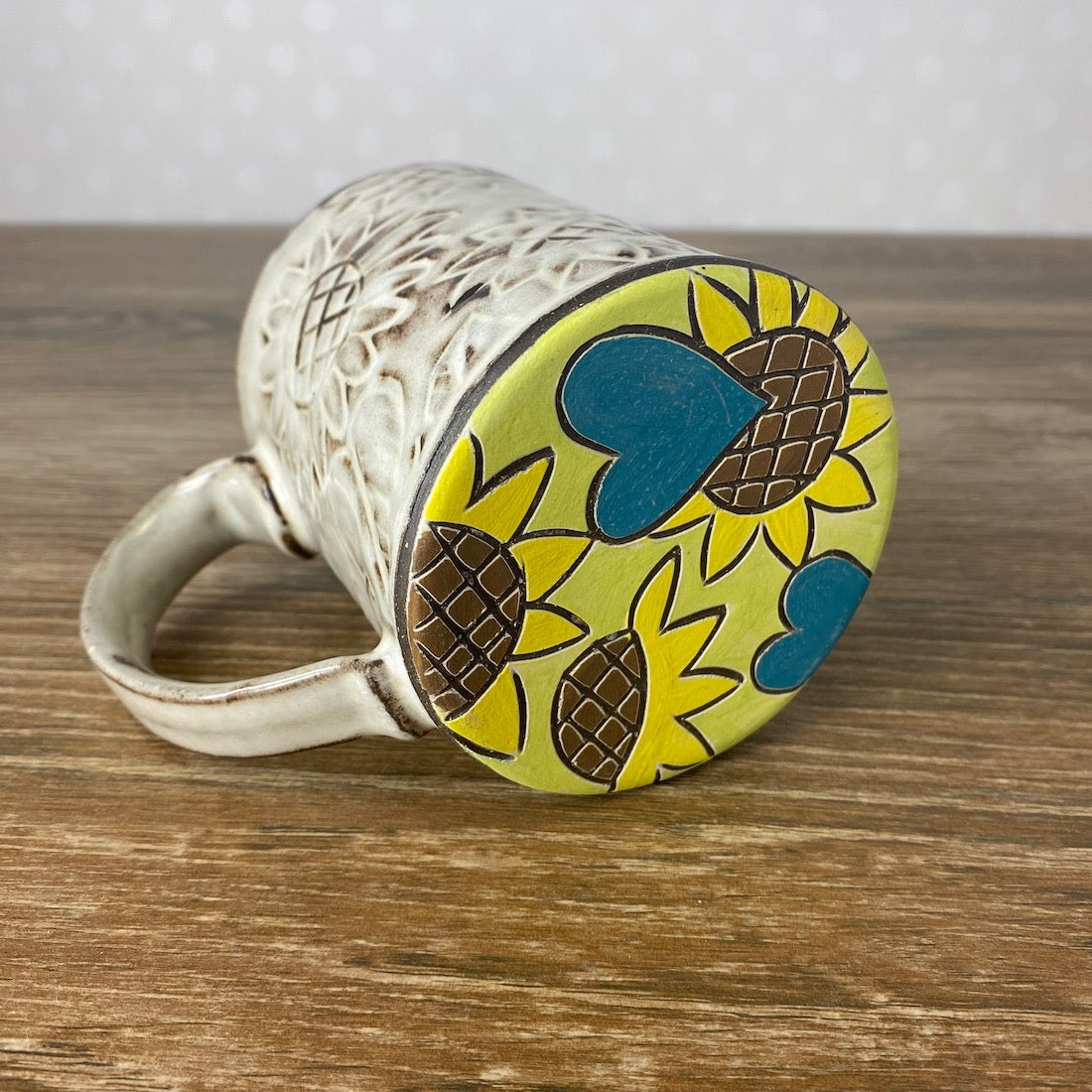 Textured Stoneware Coffee Mug with Sunflowers