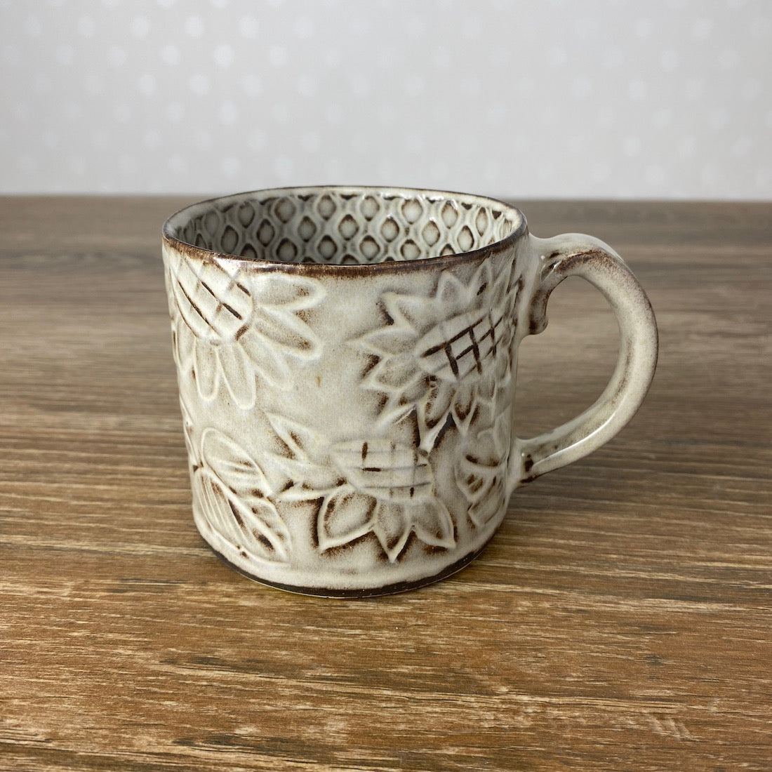 Textured Stoneware Coffee Mug with Sunflowers
