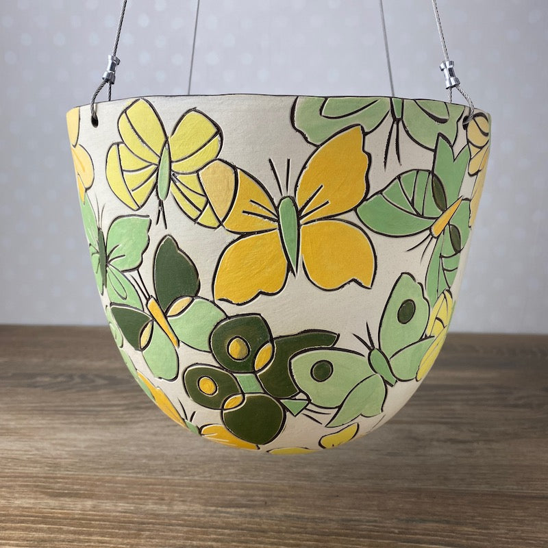 Handmade Swivel Hanging Basket with Butterflies