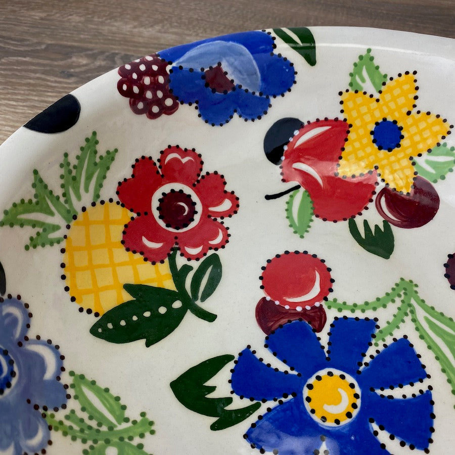 Vintage Floral Serving Bowl with Fruit