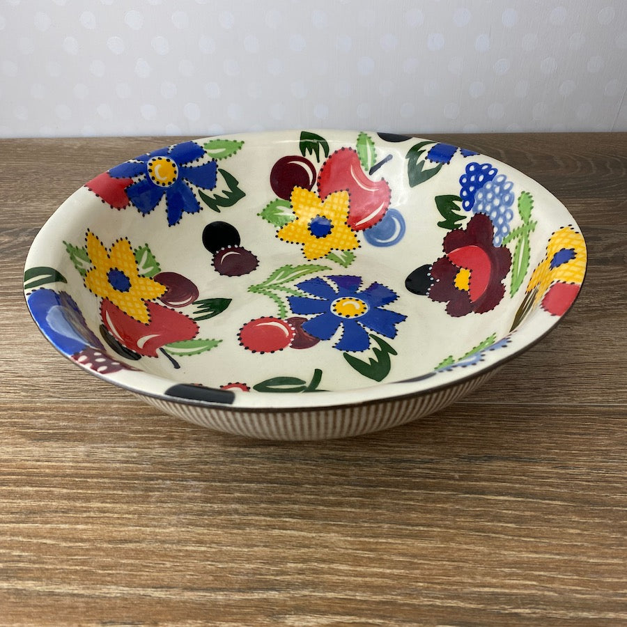 Vintage Floral Serving Bowl with Fruit