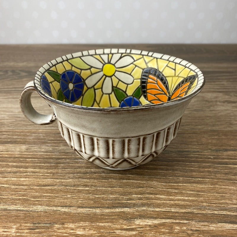 Pottery Soup Mug with Butterfly