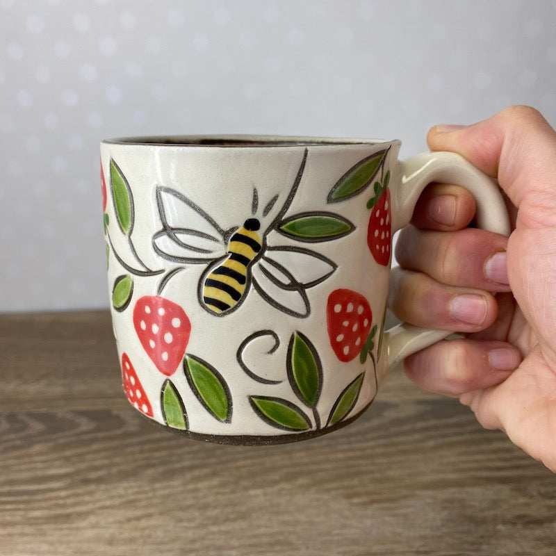 Strawberry Mug with Bees