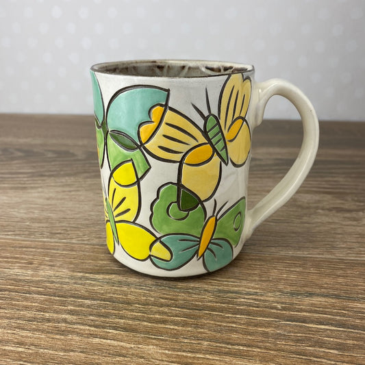 Stoneware Coffee Mug with Butterflies