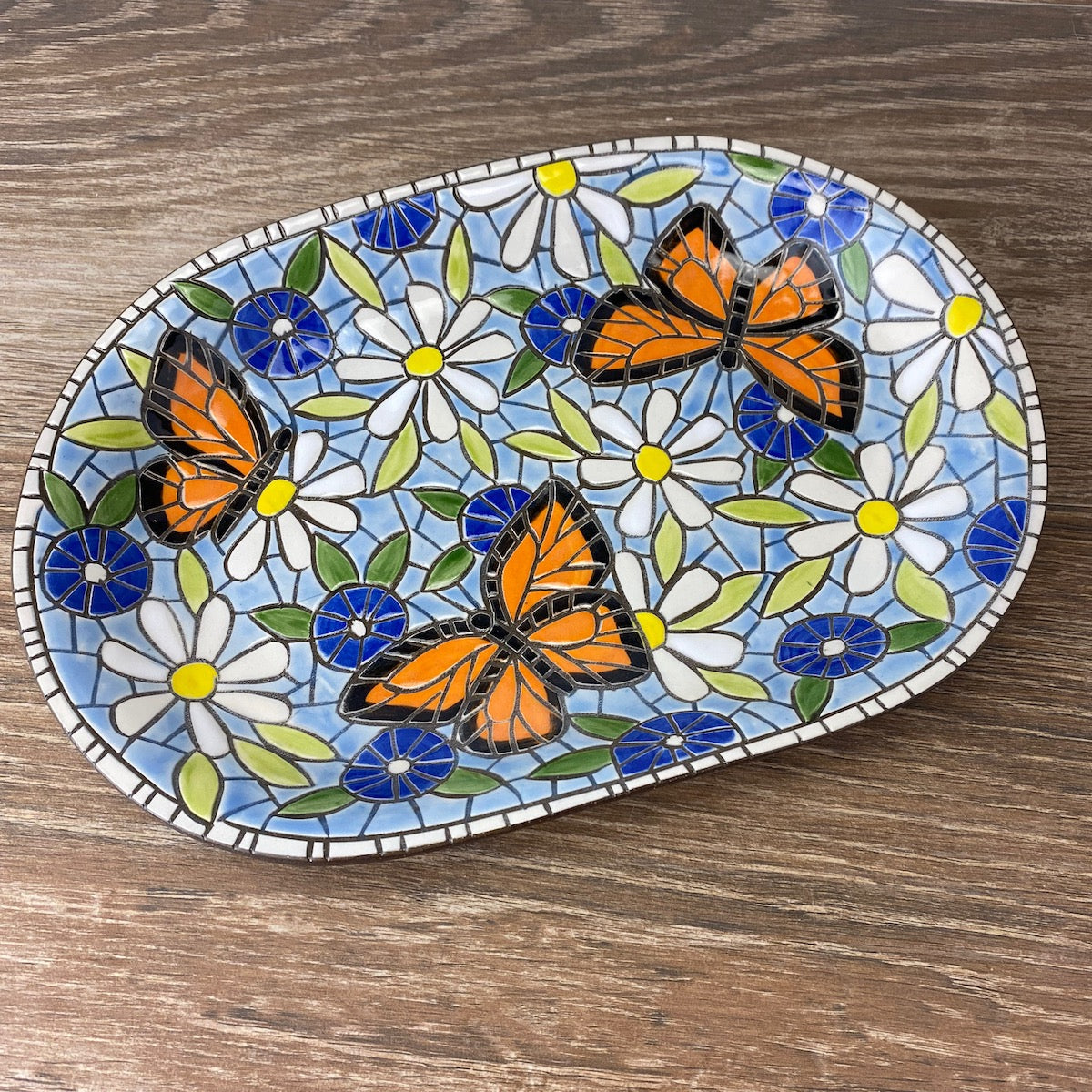 Blue Floral Plate with Monarchs