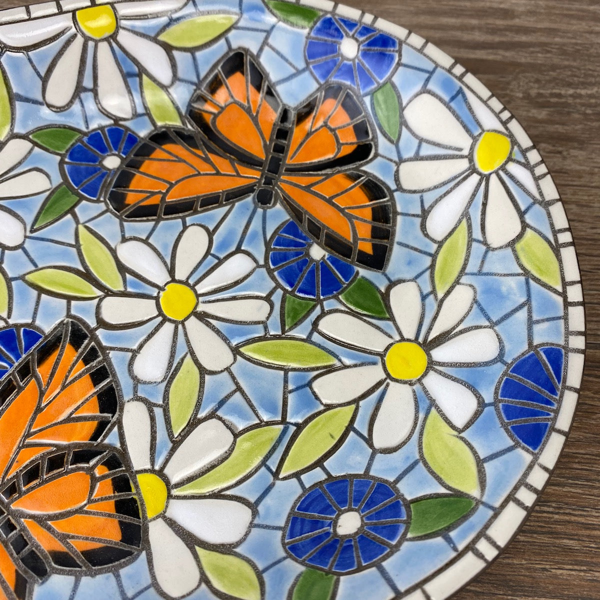 Blue Floral Plate with Monarchs