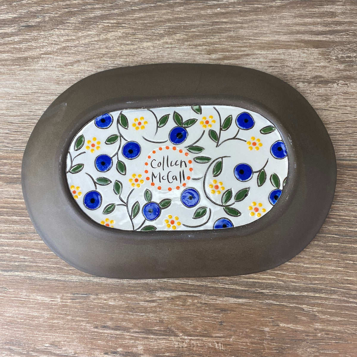 Blue Floral Plate with Monarchs