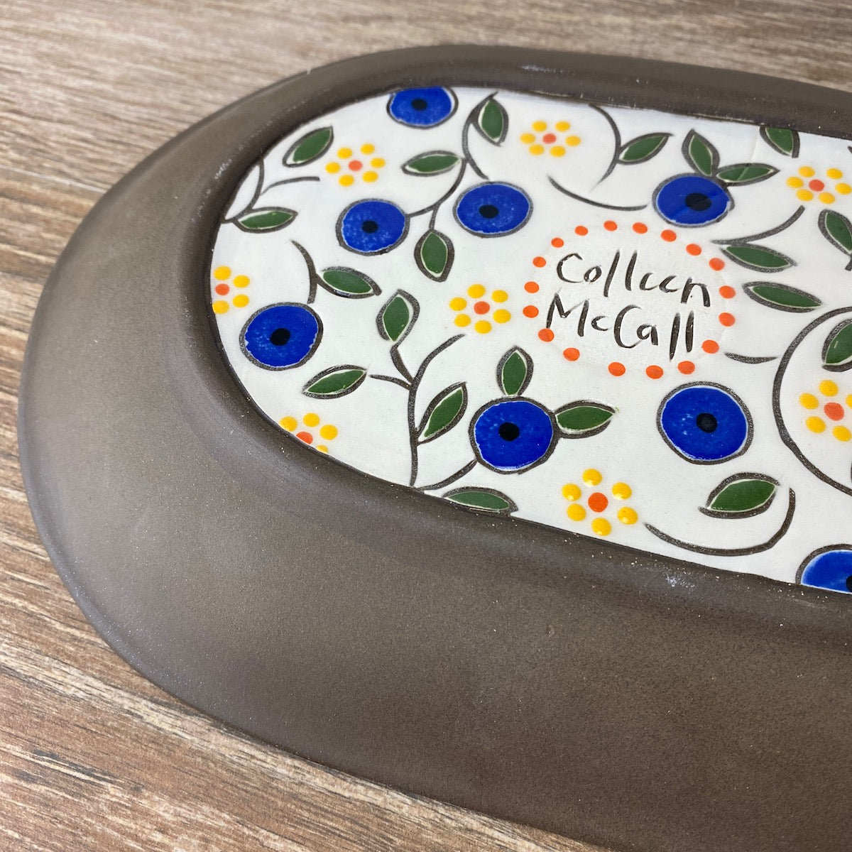 Blue Floral Plate with Monarchs