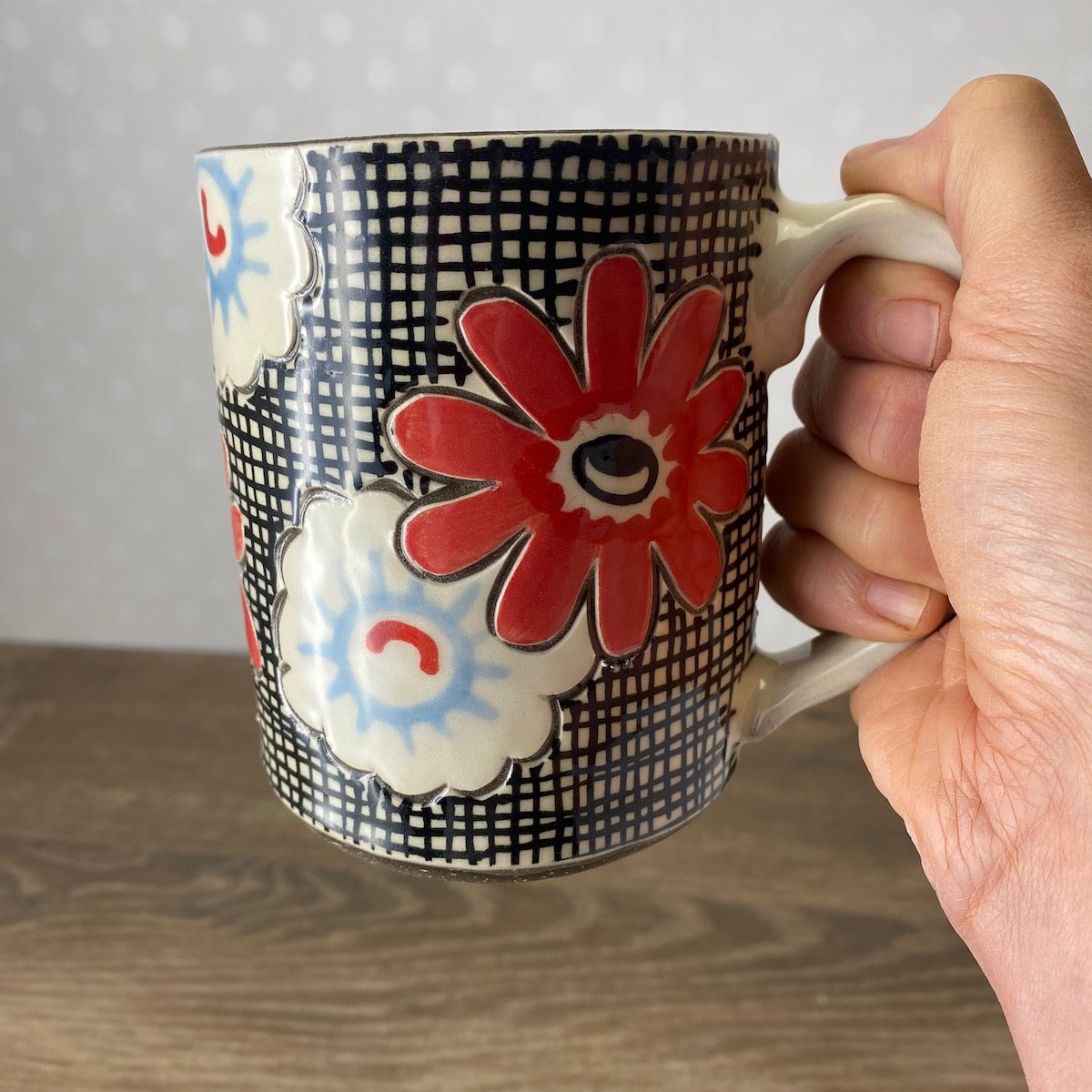Handpainted Stoneware Mug | 1940's Floral