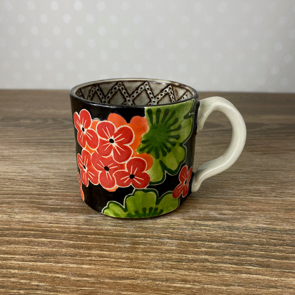 Stoneware Coffee Mug with Geraniums