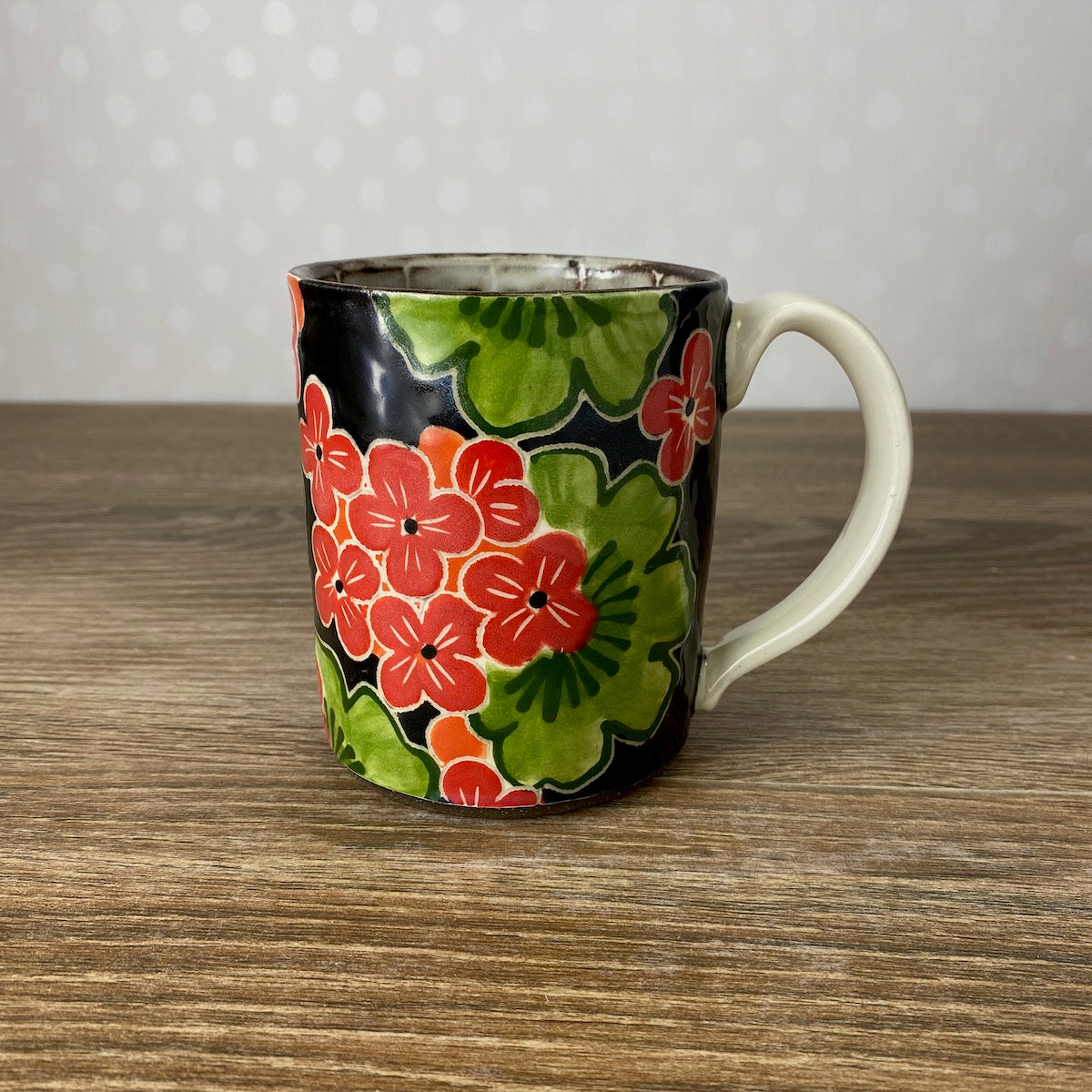 Stoneware Coffee Mug with Geraniums