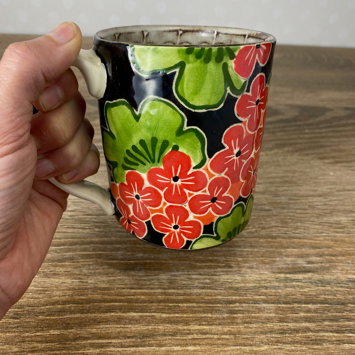 Stoneware Coffee Mug with Geraniums