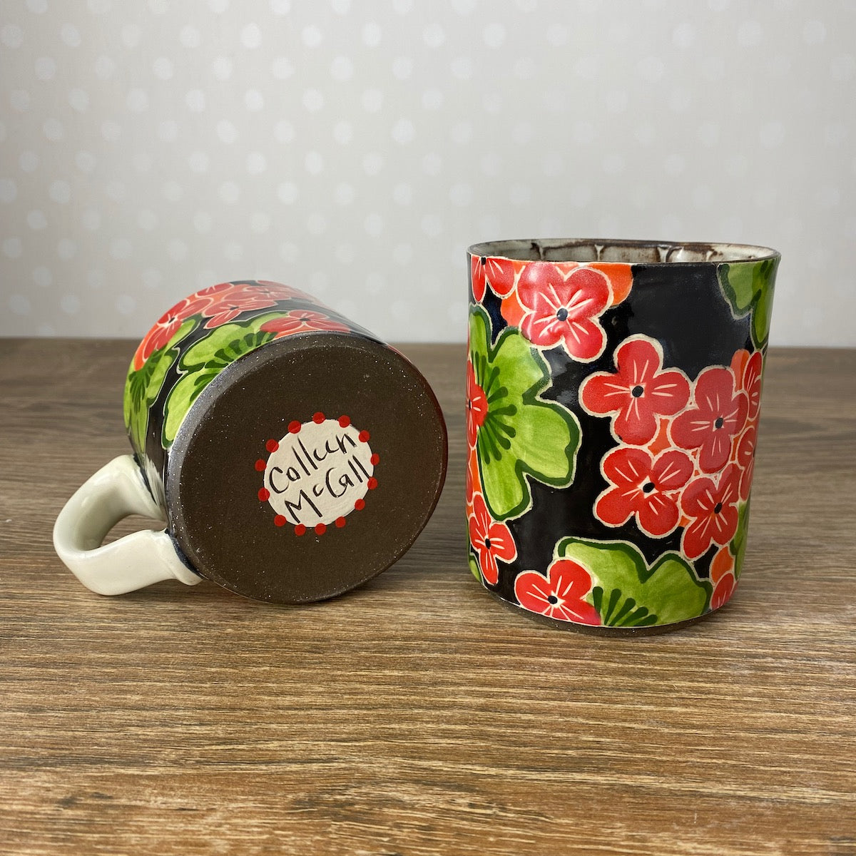 Stoneware Coffee Mug with Geraniums