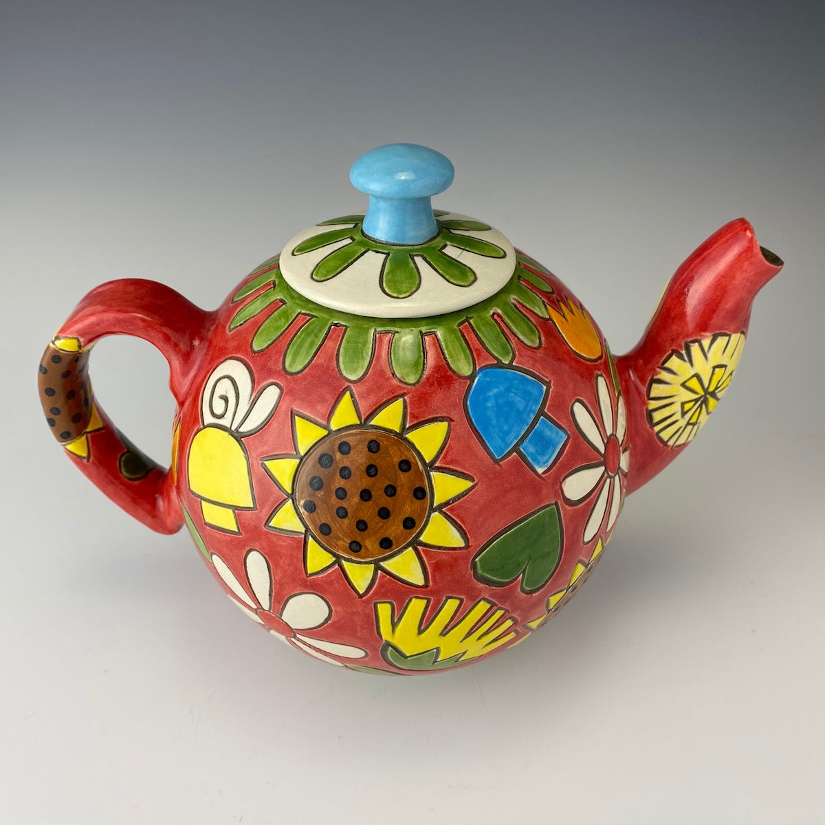 Retro Hand Painted Teapot with Snails and Mushrooms