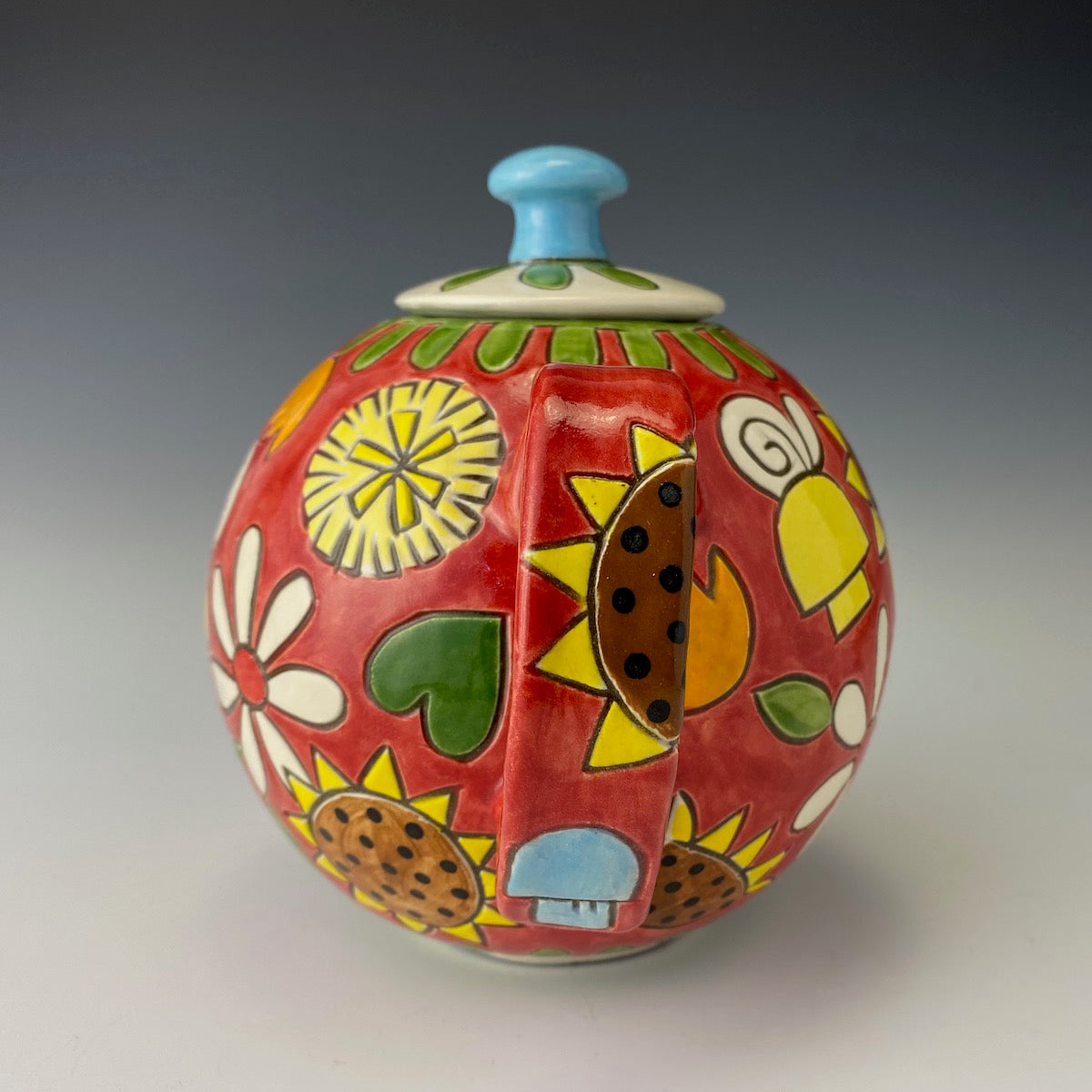 Retro Hand Painted Teapot with Snails and Mushrooms