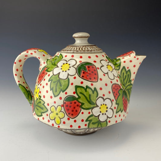 Floral Teapot with Strawberries
