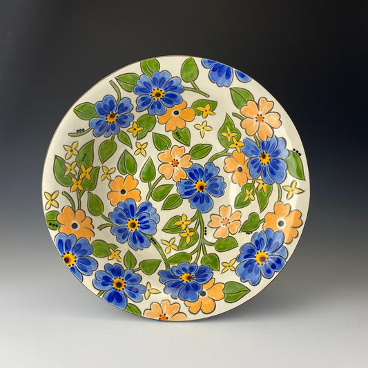 Hand Painted Serving Bowl with Blue Floral