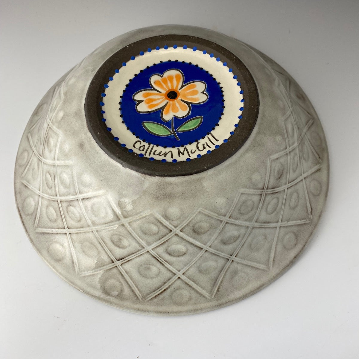 Hand Painted Serving Bowl with Blue Floral