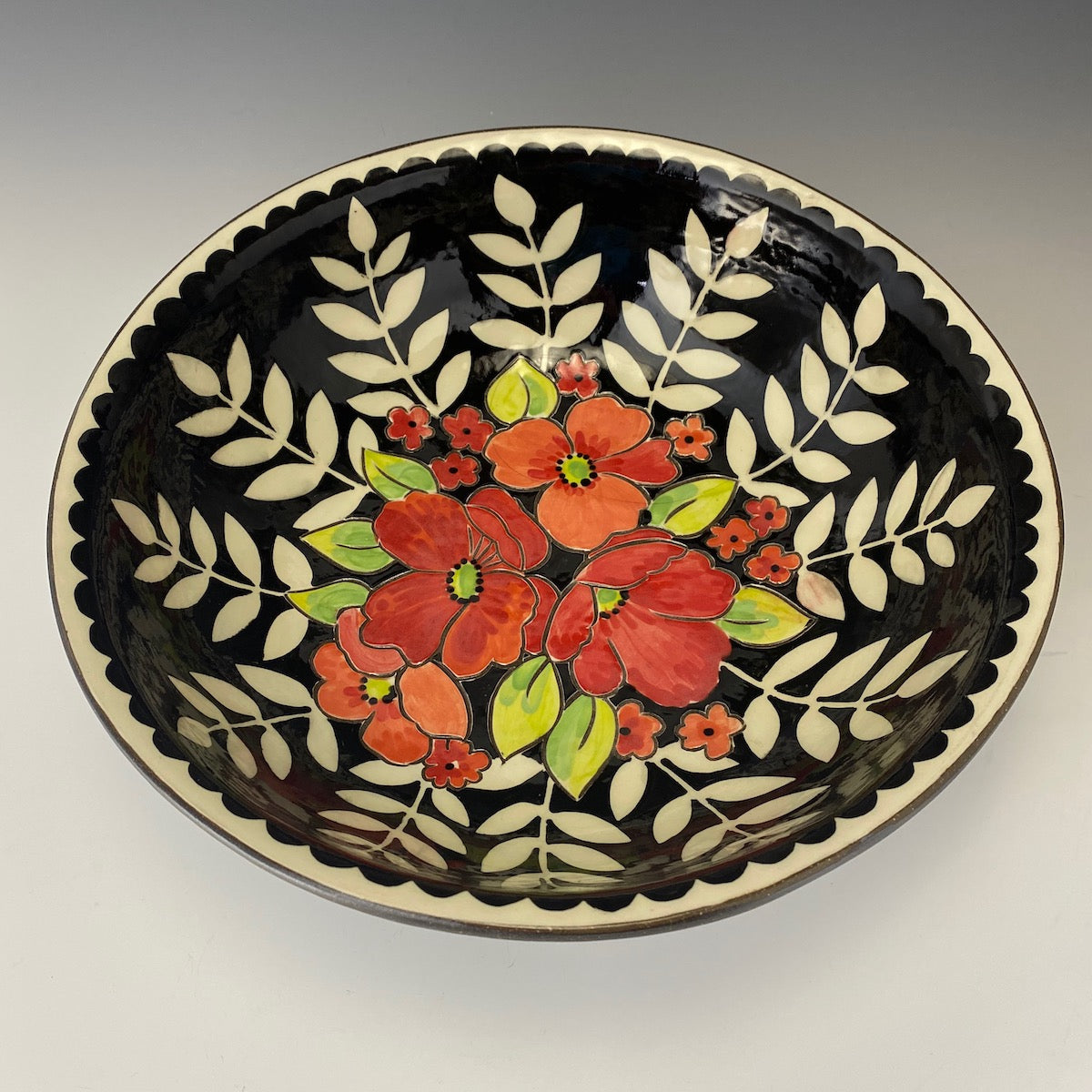 Vintage Floral Serving Bowl with Poppies