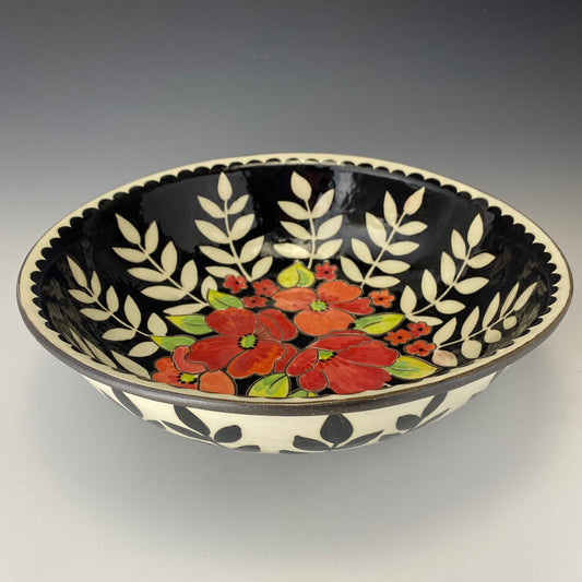 Vintage Floral Serving Bowl with Poppies