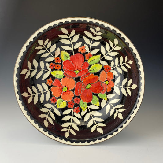 Vintage Floral Serving Bowl with Poppies