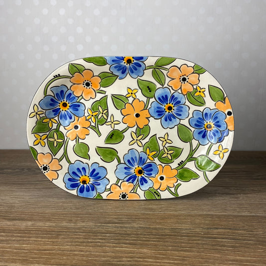 Blue Floral Plate with Ants