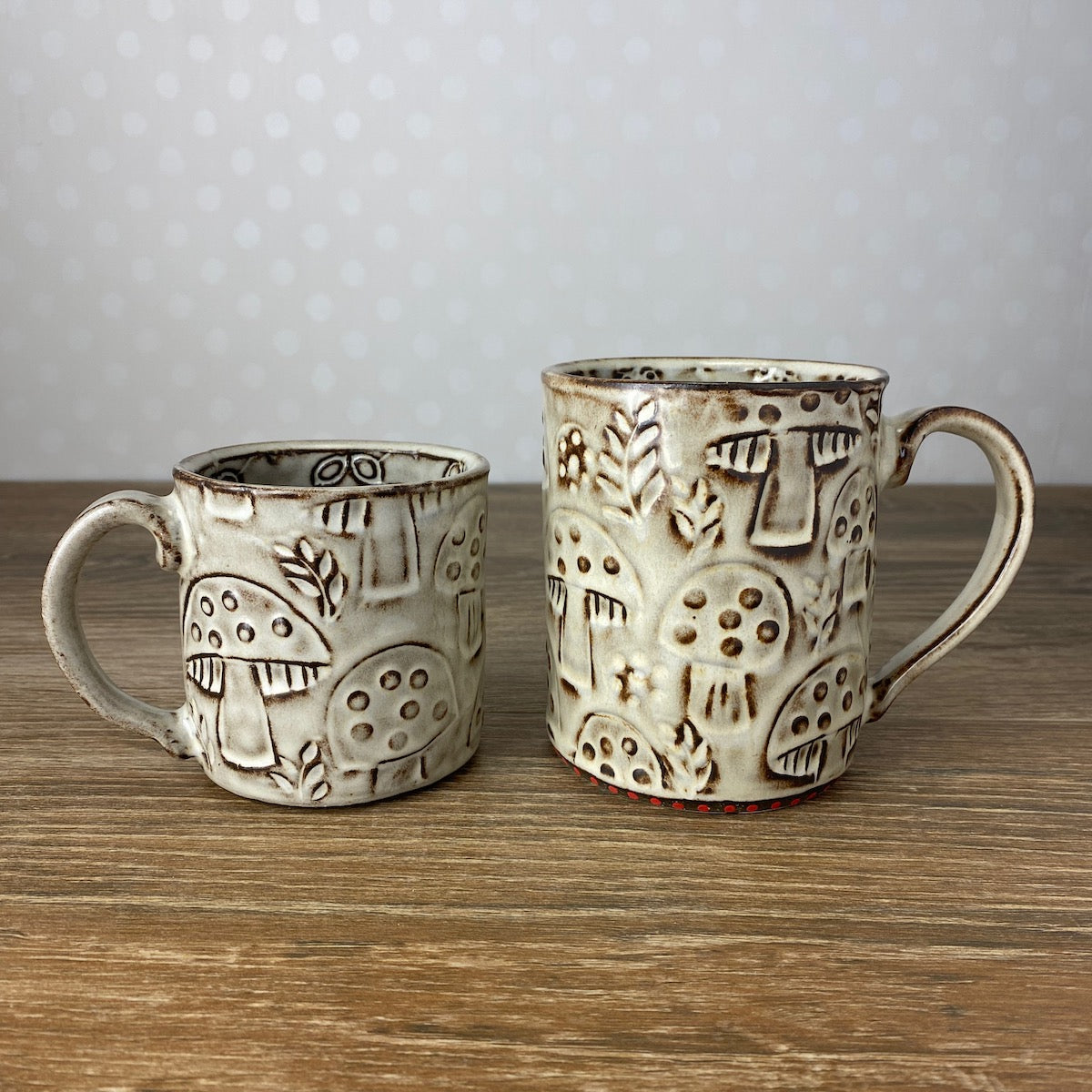 Textured Stoneware Coffee Mug with Mushrooms