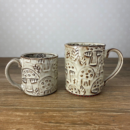 Textured Stoneware Coffee Mug with Mushrooms
