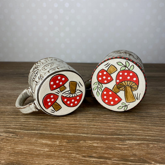 Textured Stoneware Coffee Mug with Mushrooms