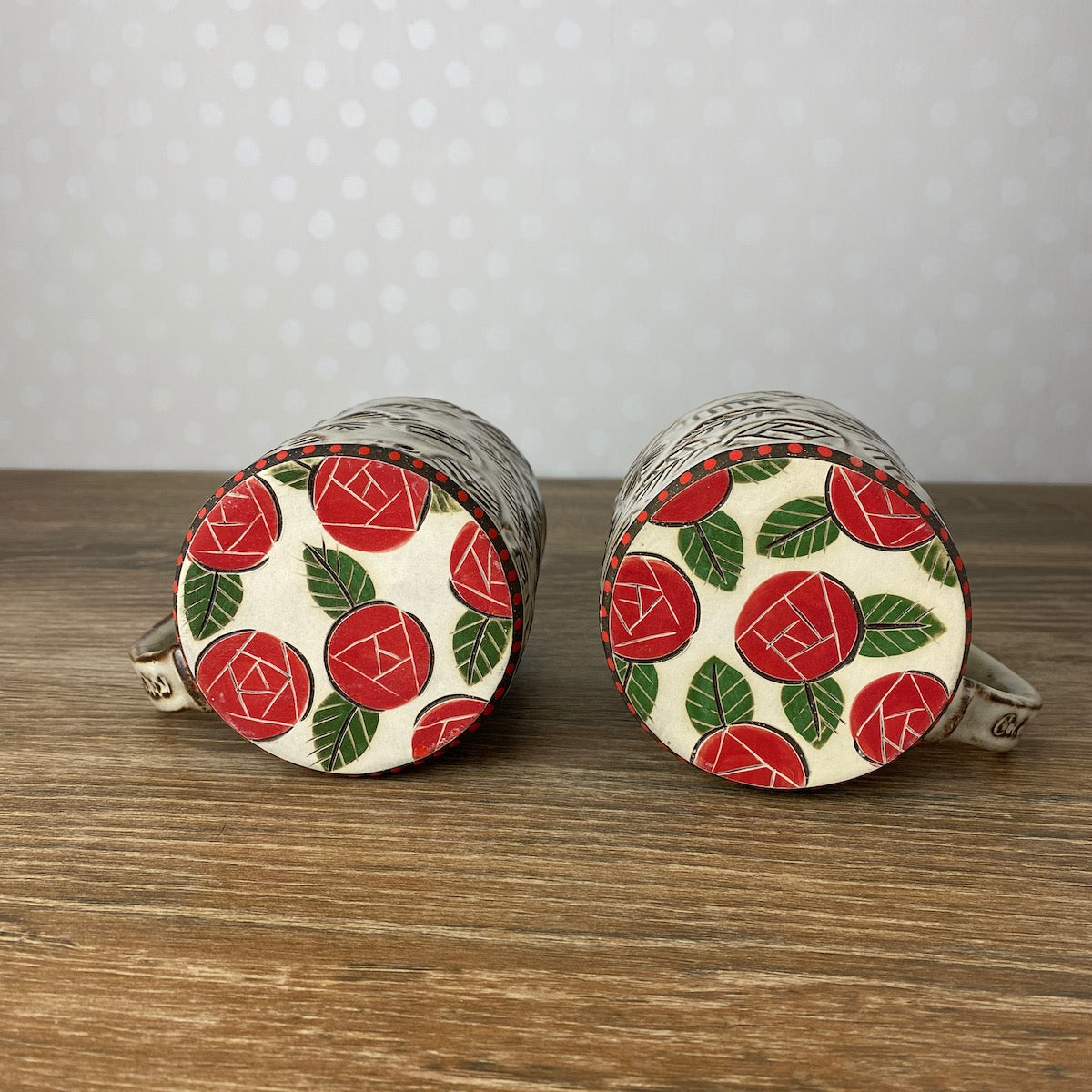 Textured Stoneware Coffee Mug with Roses